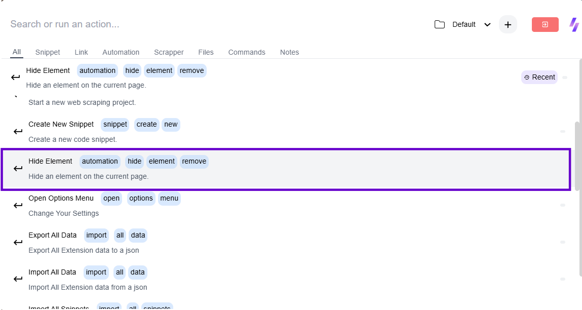 Access the Hide Feature